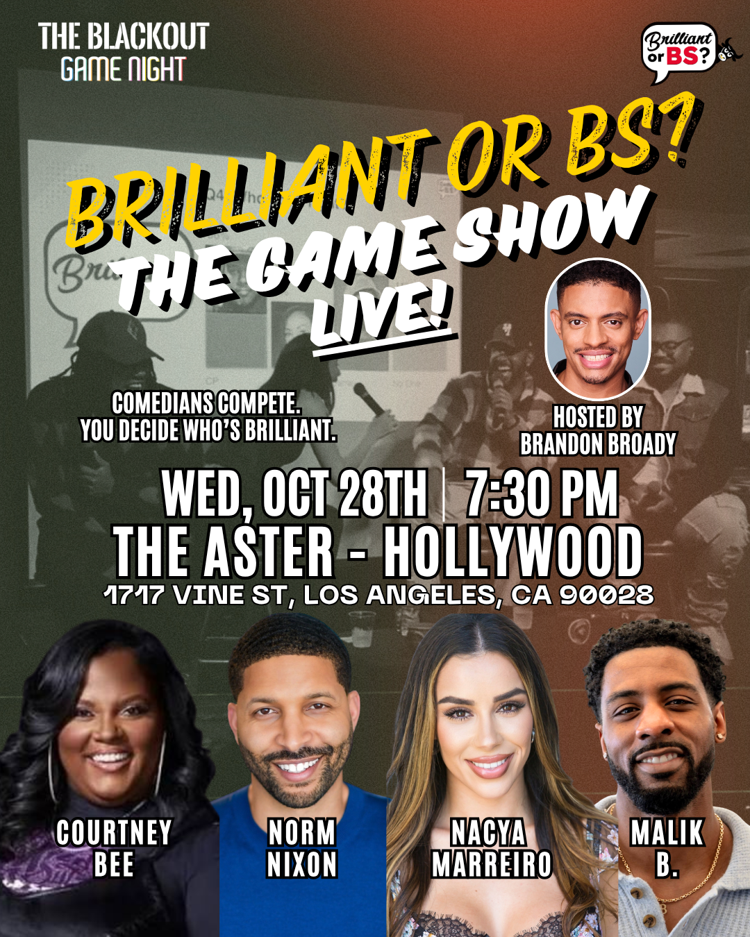 Brilliant or BS? The Game Show - Live! | Wed, Oct 28th @ The Aster Hollywood